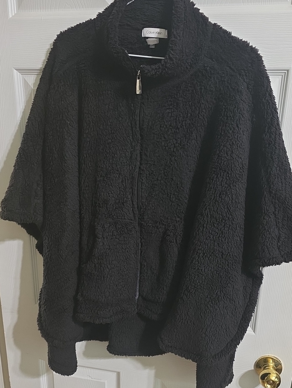 Calvin Klein Black Sherpa Zip Poncho Jacket